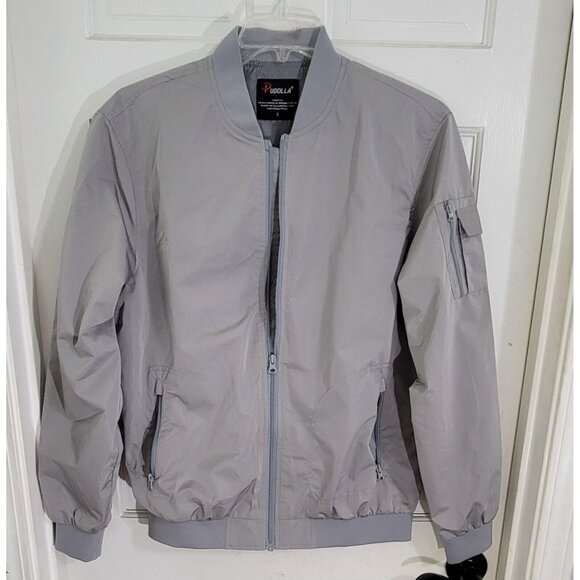Pudolla Men's Gray Bomber Jacket Long Sleeve Full Zip With Pockets Size Small‎ - Picture 4 of 8
